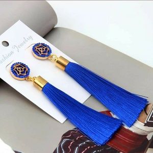 Beautiful Royal Blue & Gold Tassel Earrings Long